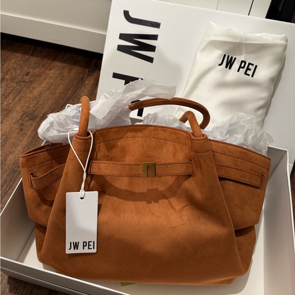 NWT! JW PEI HANA MEDIUM FAUX SUEDE TOTE BAG - BROWN - Picture 7 of 9
